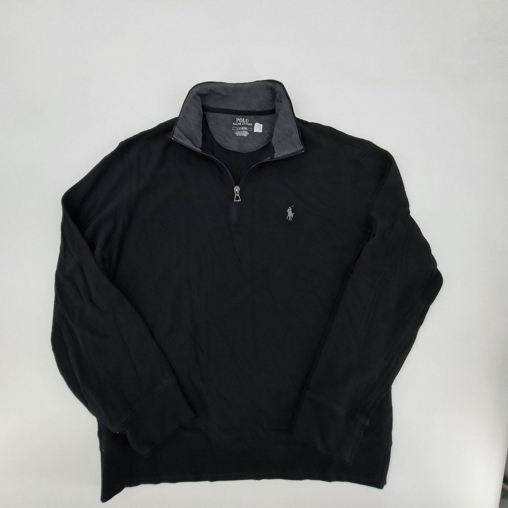 Polo Ralph Lauren 1/4 Zip Pullover Mens Large Cotton Viscose Black Solid Logo - Picture 2 of 9